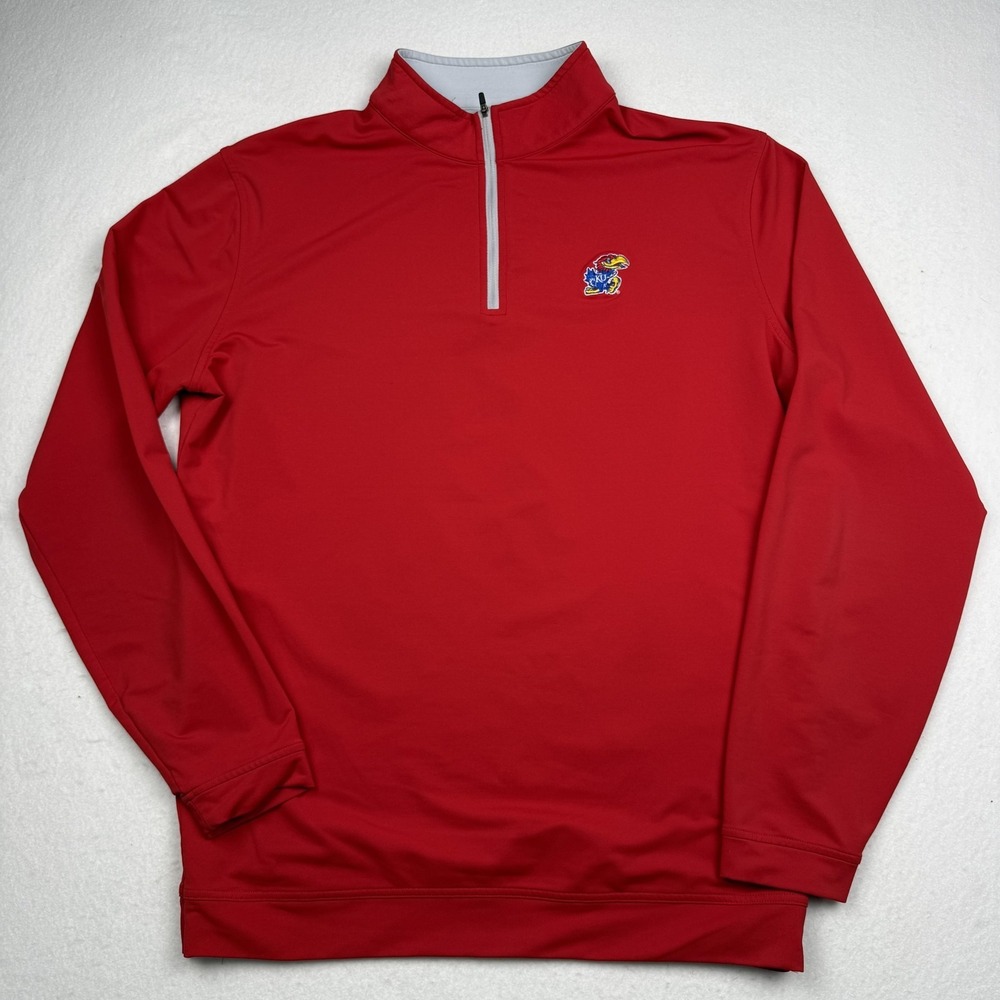 Peter Millar Summer Comfort Kansas Jayhawks Quarter Zip Mens 2XL Red NCAA